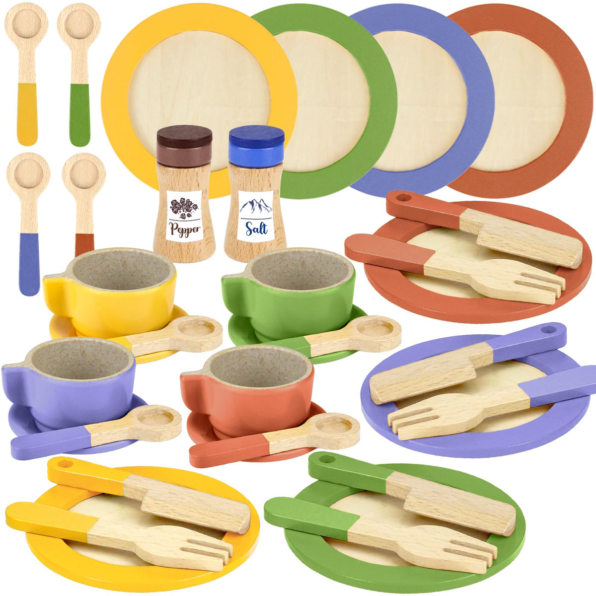Beberolen wooden play dishes with tea cups for imaginative kitchen play