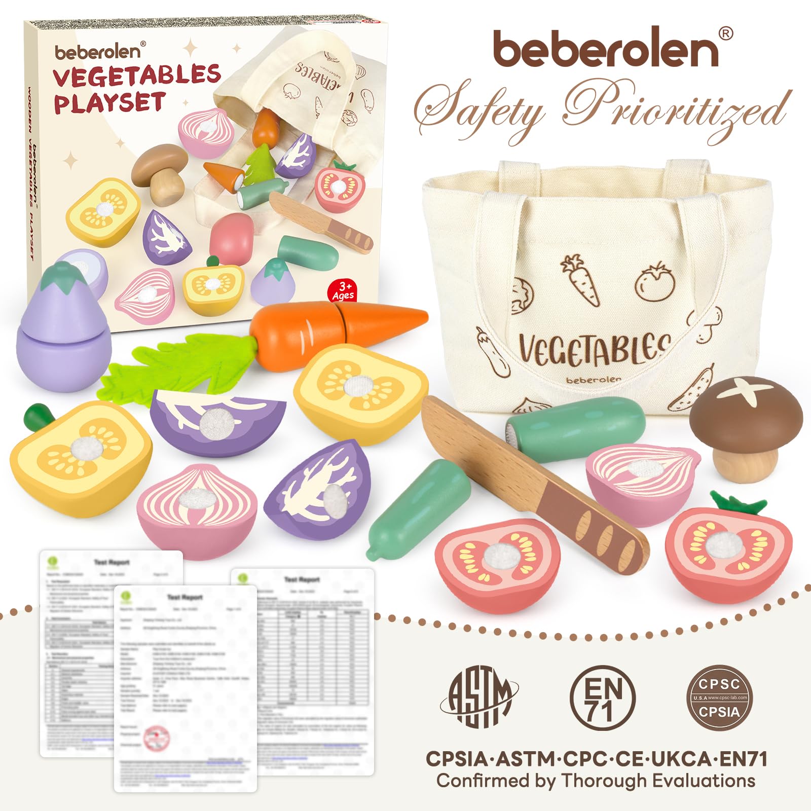 Beberolen wooden carrot play food for quick cuts, boosts dexterity and interactive storytelling.