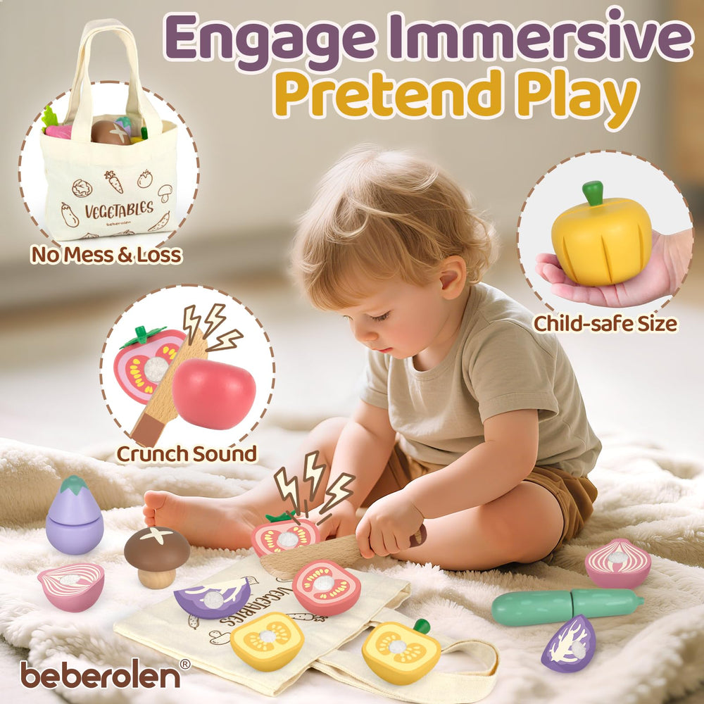 Beberolen wooden onion play food for chopping, helps kids practice safe handling and sequencing.
