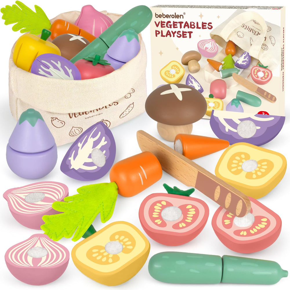 Beberolen wooden pumpkin play food for pretend kitchen, promotes imaginative play and fine motor skills.