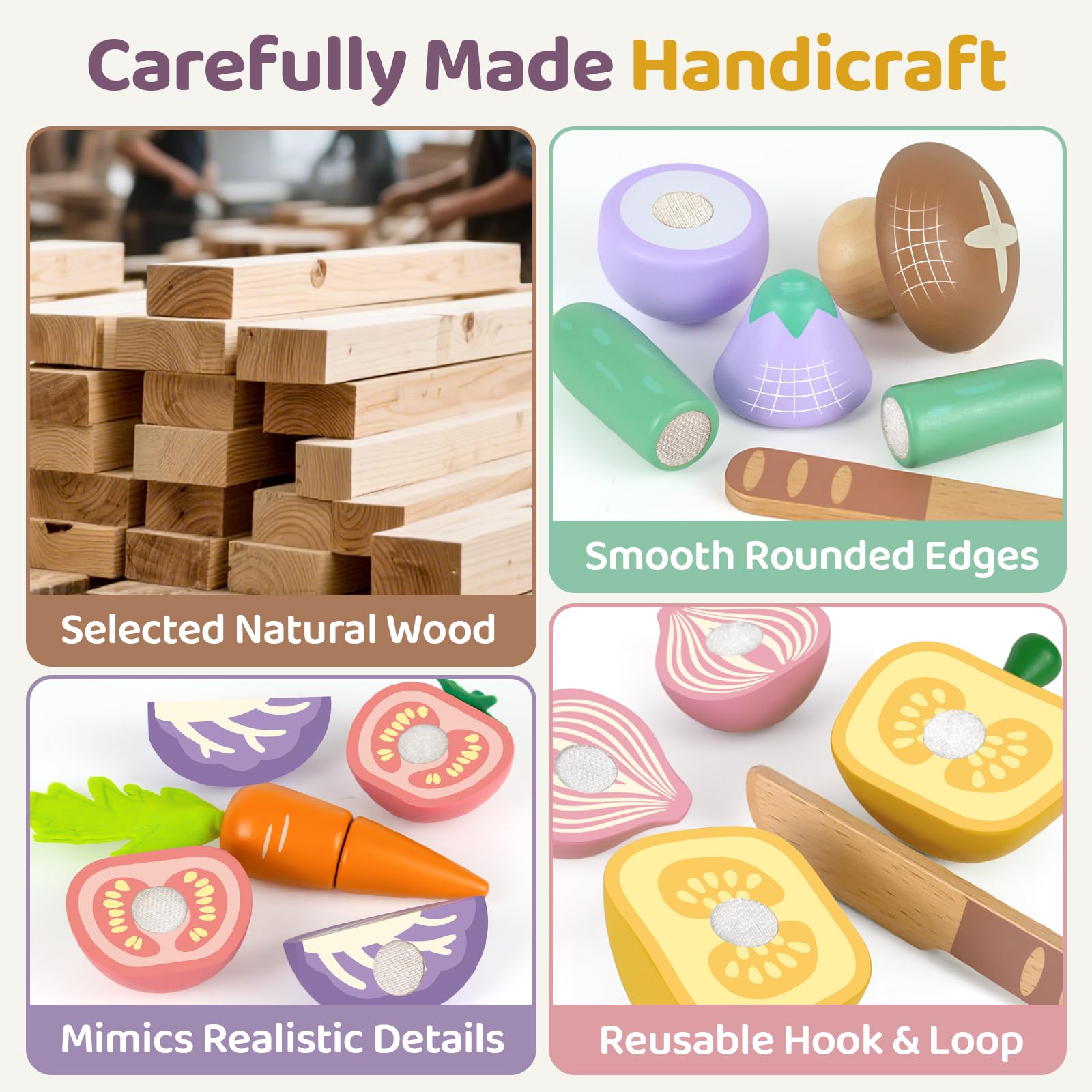 Beberolen wooden purple cabbage play food for slicing, encourages fine motor precision and creative cooking.