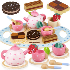 Beberolen wooden tea set teapot with pastel accents, ideal for imaginative tea parties.