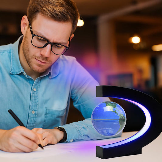 BEBEVOGUE levitating globe with 360° rotation for interactive viewing.