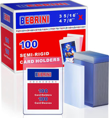 Bebrini 100ct semi-rigid card holders protect graded cards with clear visibility.