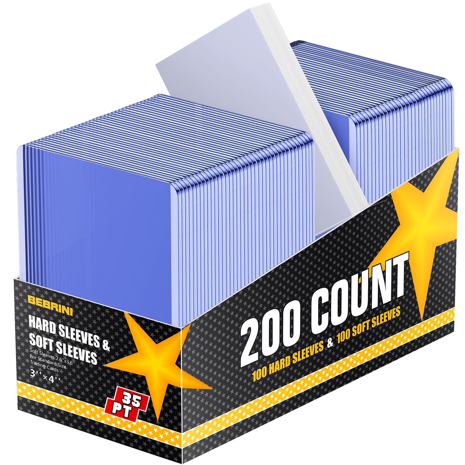BEBRINI 200-count hard sleeves pack protects cards while remaining clearly visible.