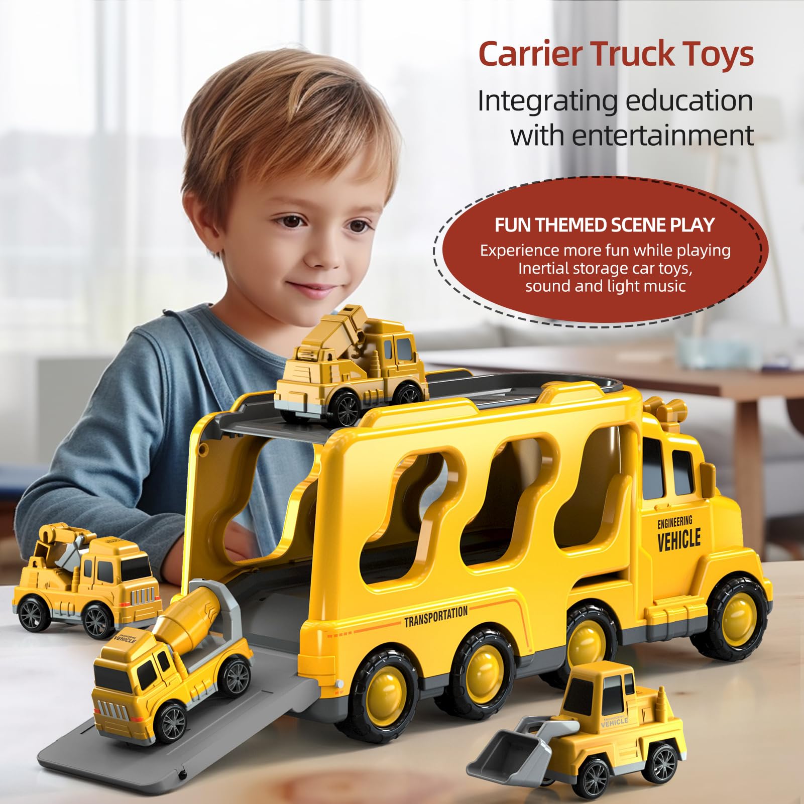 Beby Buty transport truck with tailgate action enhances unloading play.