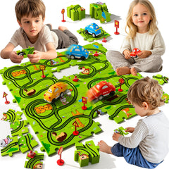 Beby Buty 64-piece puzzle track assembly for engaging, hands-on play.