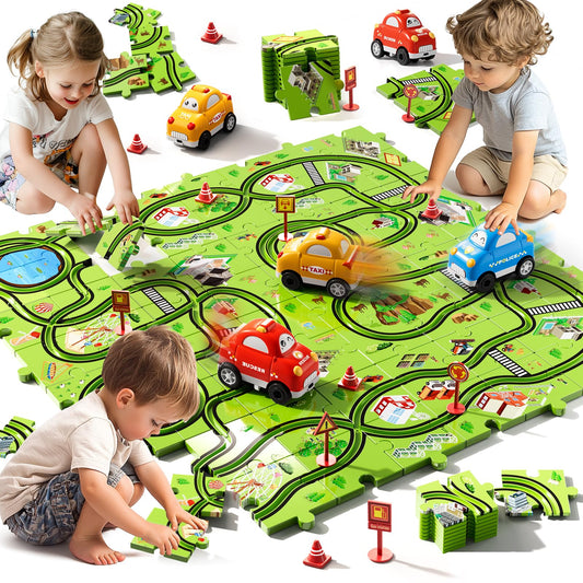 Beby Buty 64pcs puzzle track set inspires creative city play and coordination.