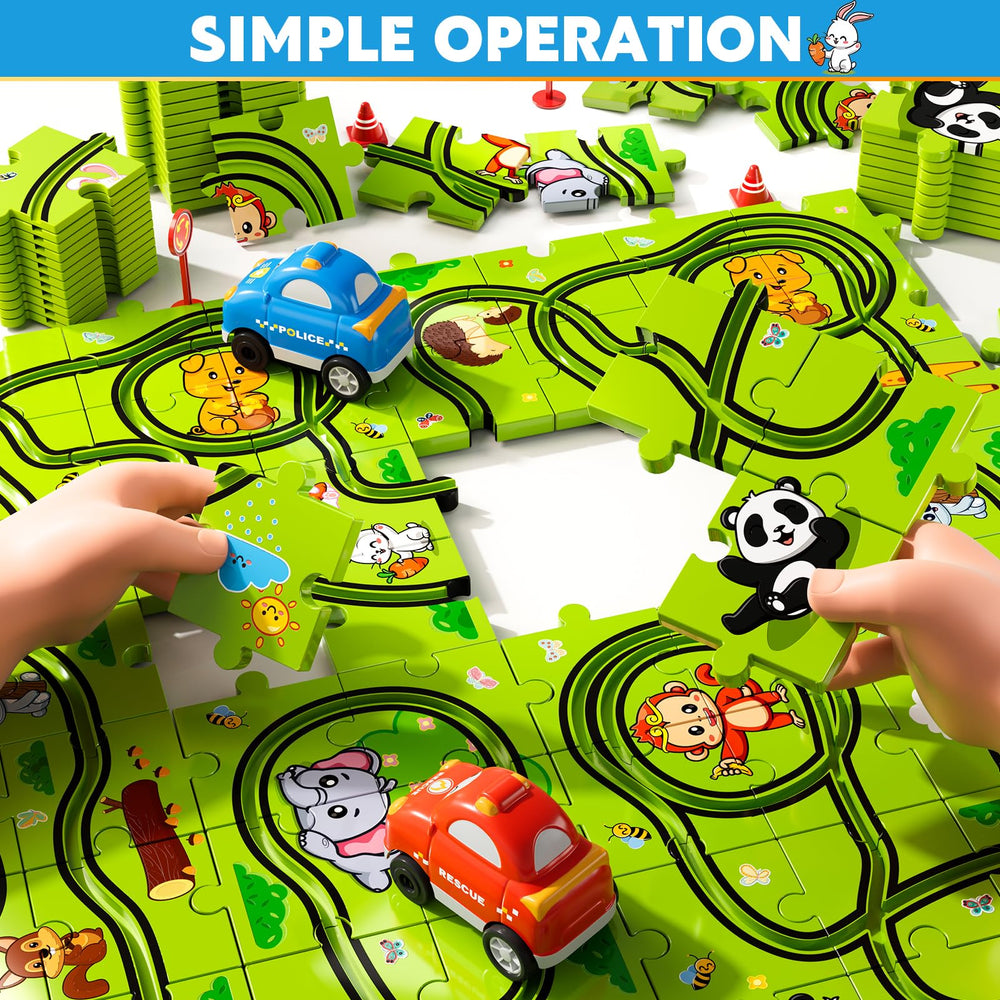 Beby Buty blue car on curved sections sparks fast-track play.