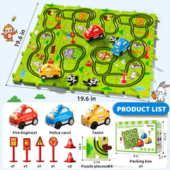 Beby Buty cars on puzzle track encourage imaginative racing and coordination.