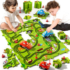 Beby Buty green puzzle pieces forming a racetrack for imaginative play and creativity.