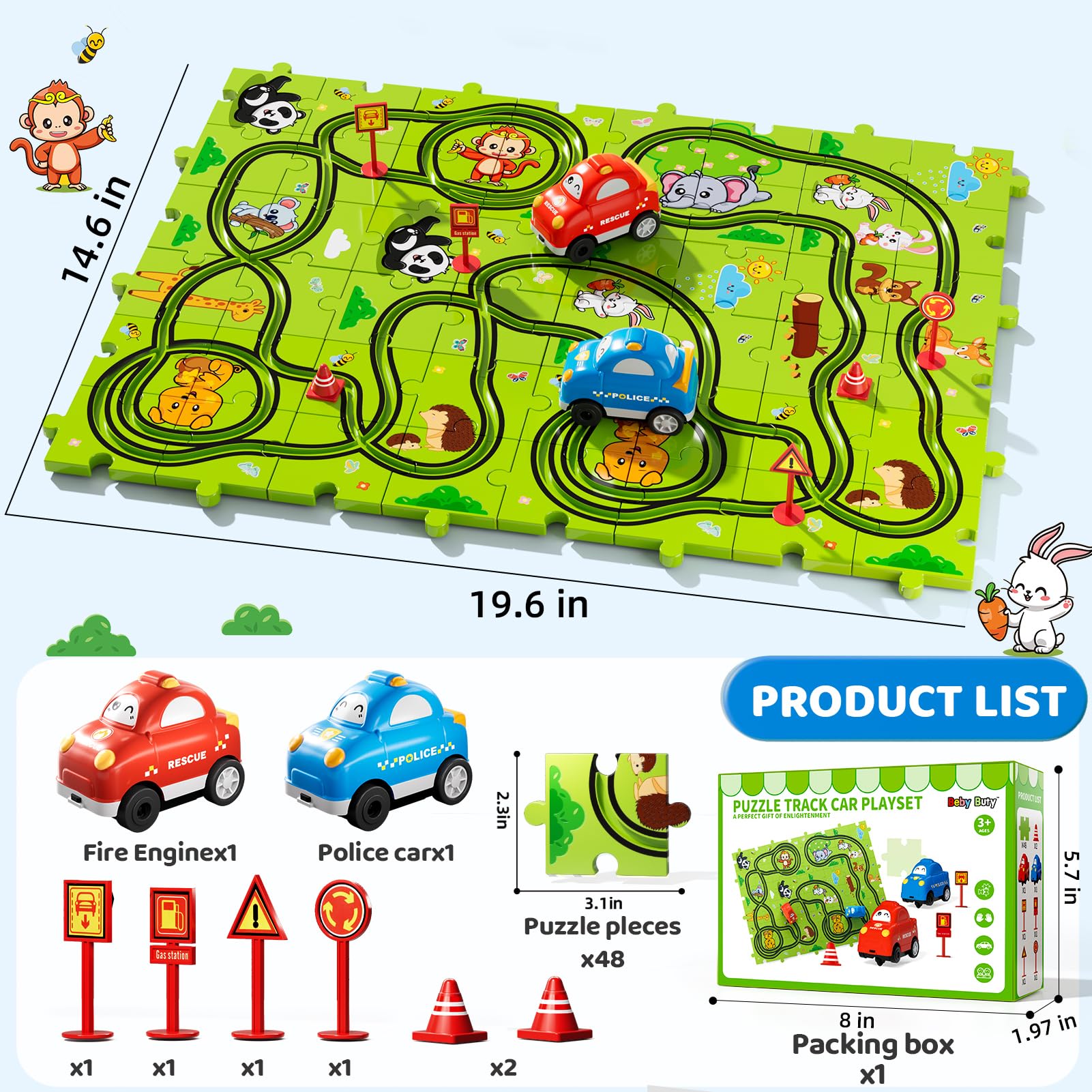 Beby Buty red car gliding on a custom track supports pretend-play adventures.