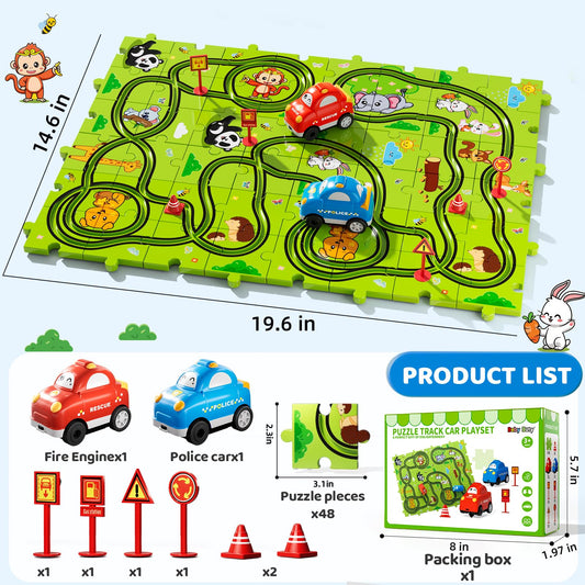 Beby Buty red car gliding on a custom track supports pretend-play adventures.