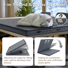 Becko US puzzle board with lid folded for compact storage under furniture.