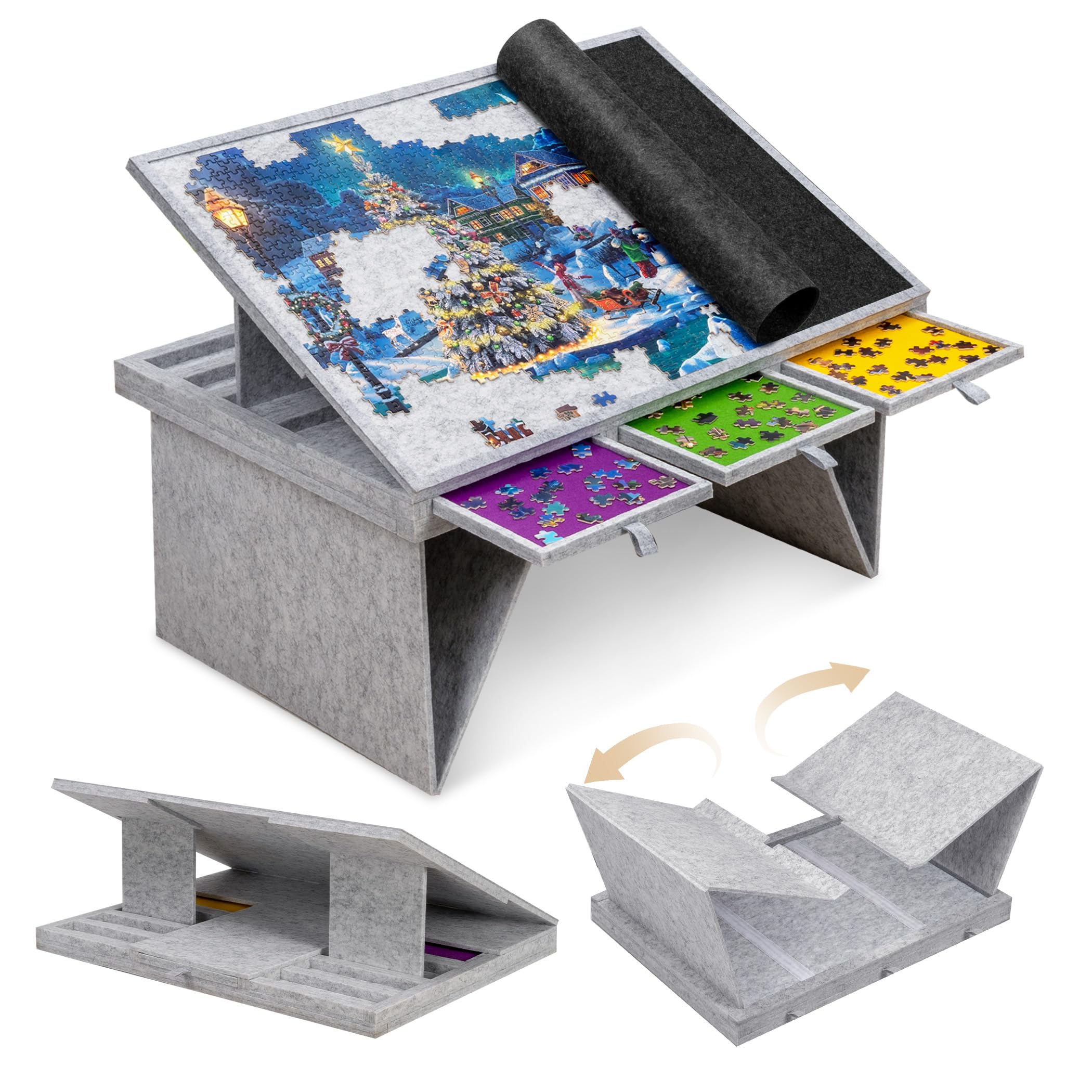 Becko US puzzle table, lightweight design, large surface for 1,000-piece puzzles.