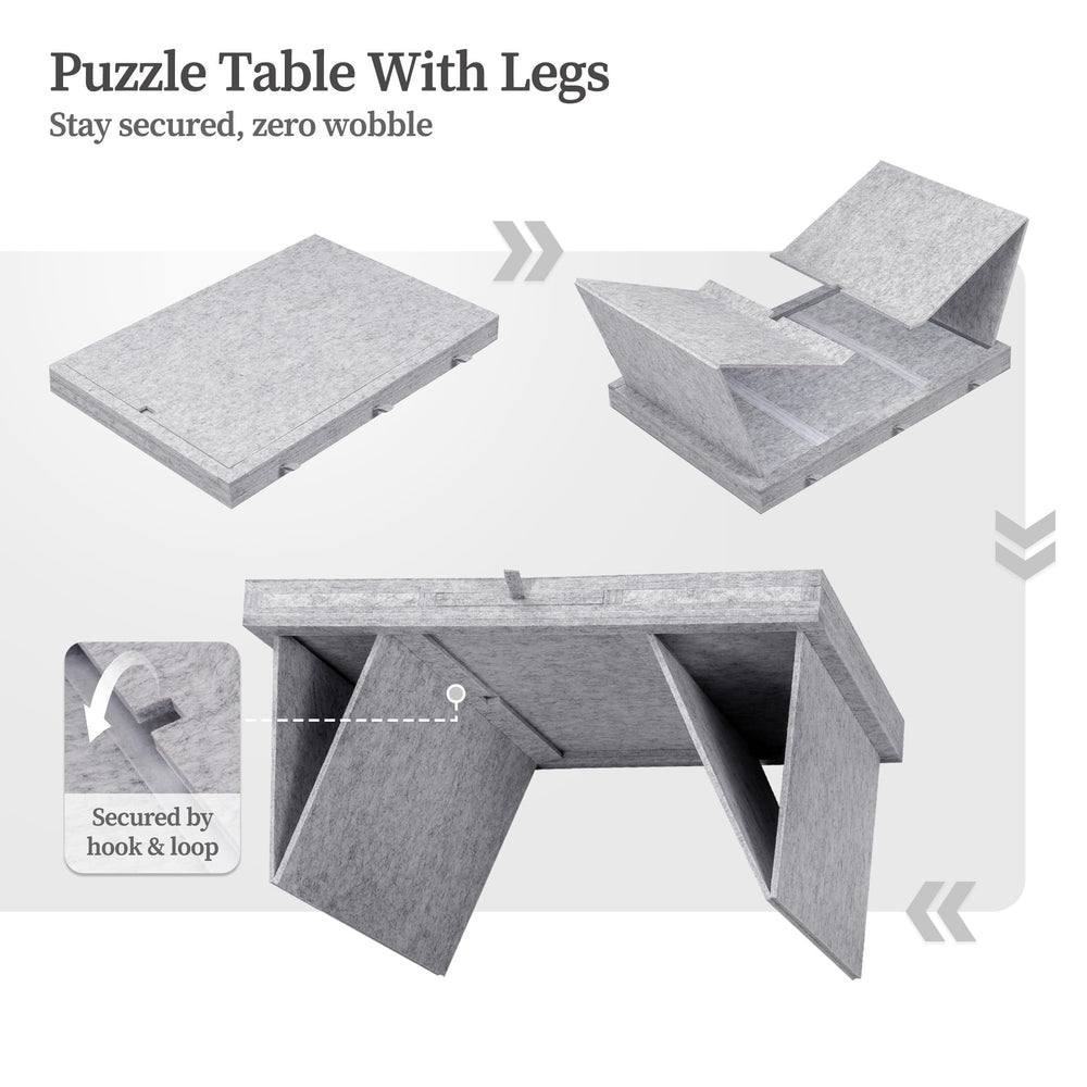 Becko US puzzle table showing three tilt angles for ergonomic puzzling.
