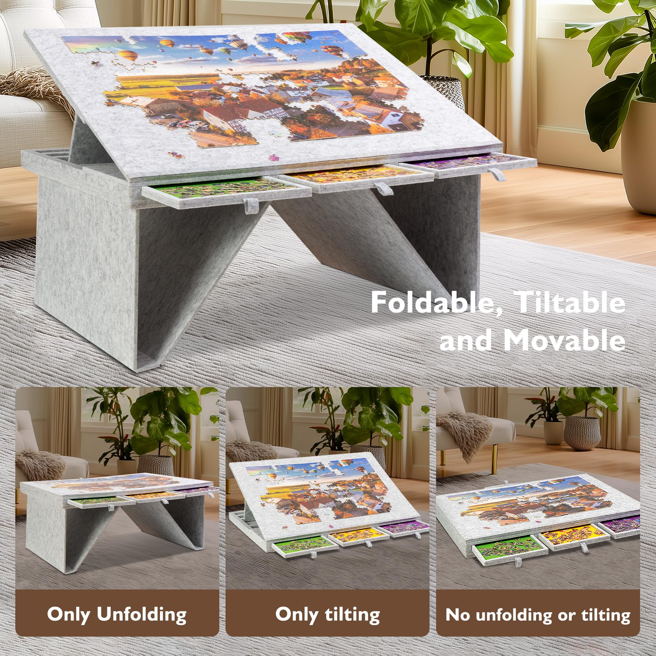 Becko US puzzle table tilt angles provide ergonomic viewing at 18 24 and 28 degrees