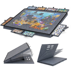 Becko US tilting puzzle board in use for comfortable, ergonomic puzzle play.