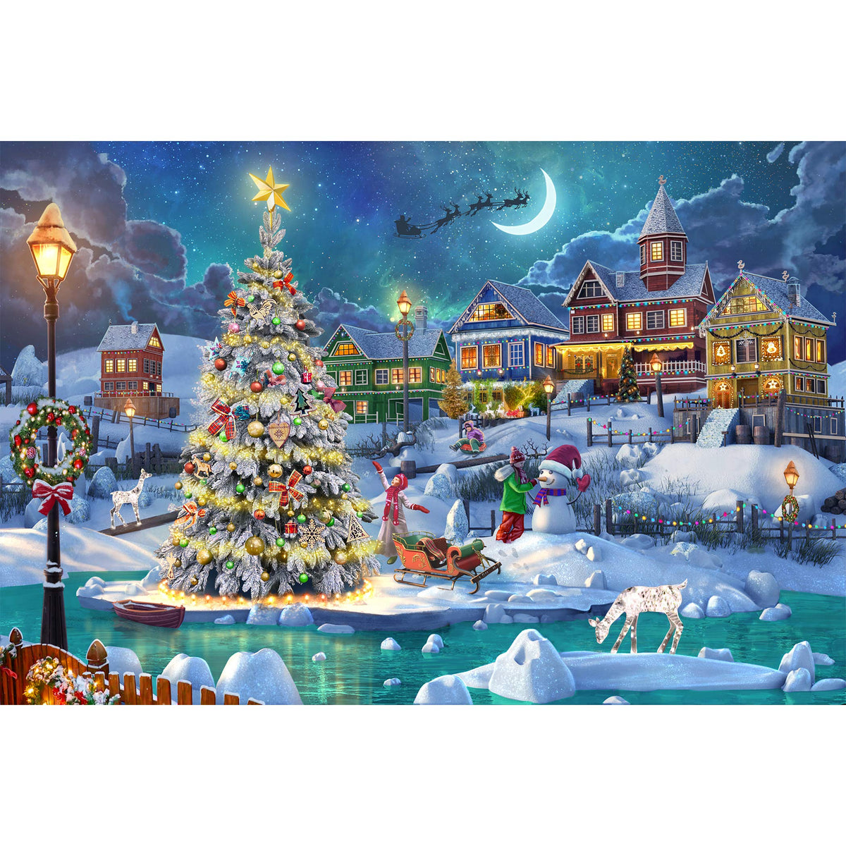 Becko US wooden puzzle snow scene 1000 pieces for family holiday fun