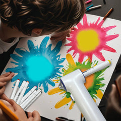 Mess-free art with BECUSSITTA markers and stencils for focused play