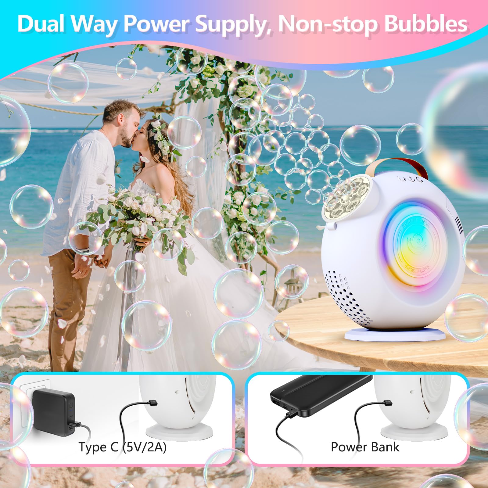 Bedail bubble machine features a leakproof 500ml tank for mess-free use