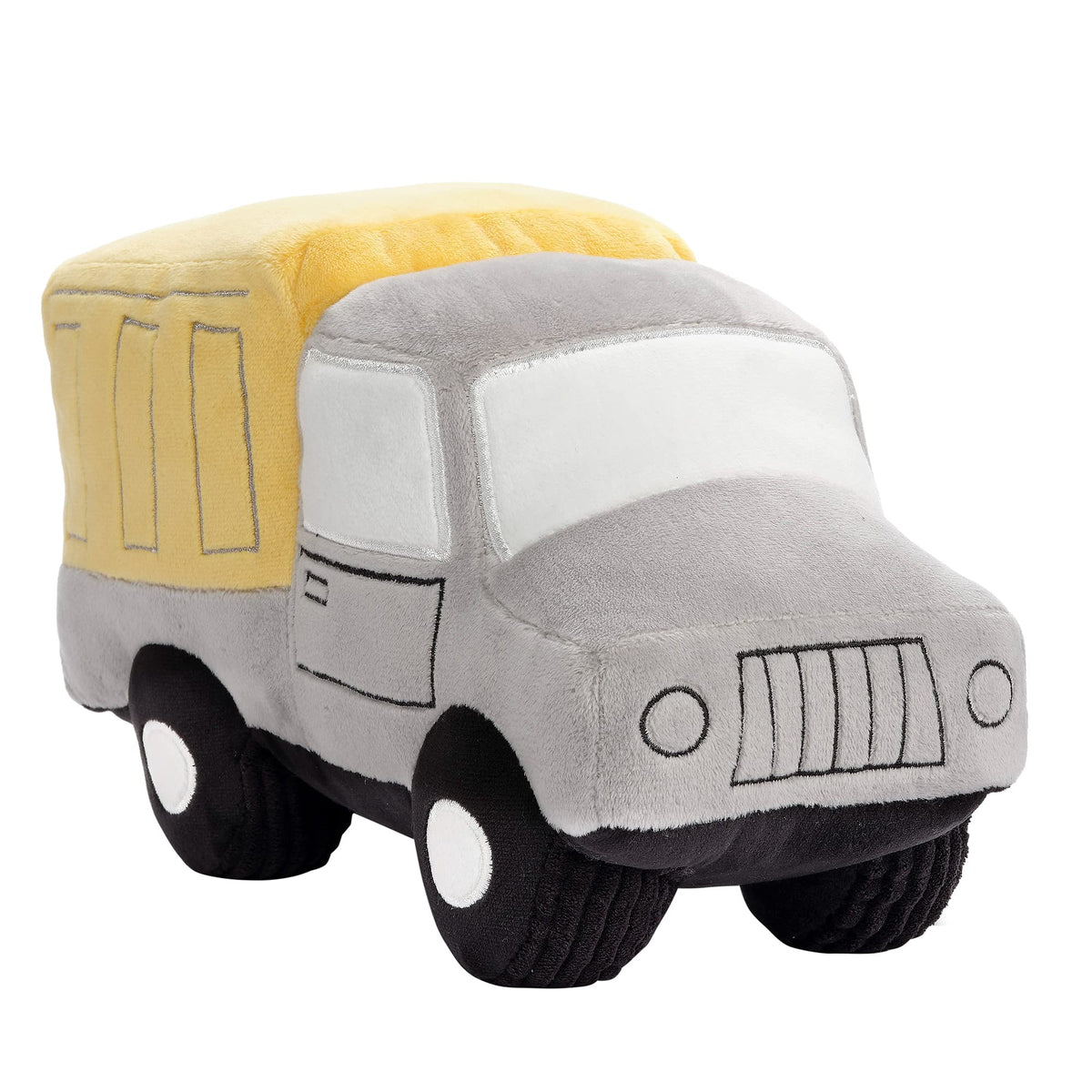 Bedtime Originals dump truck plush toy gray and yellow for baby snuggles.