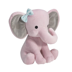 Bedtime Originals Hazel blue bow detail on pink elephant plush.