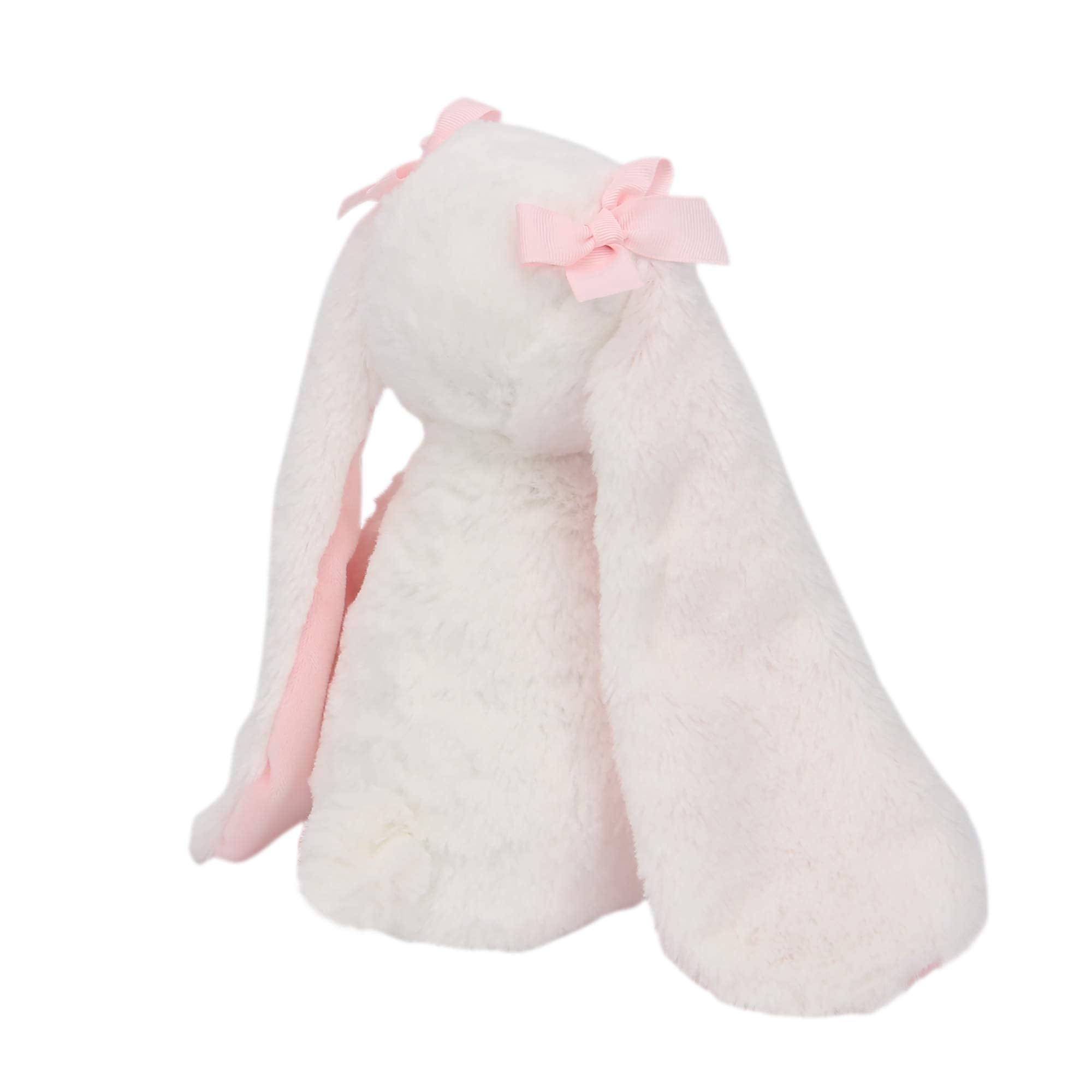 Bedtime Originals Snowflake bunny pink velour inner ears for tactile detail.