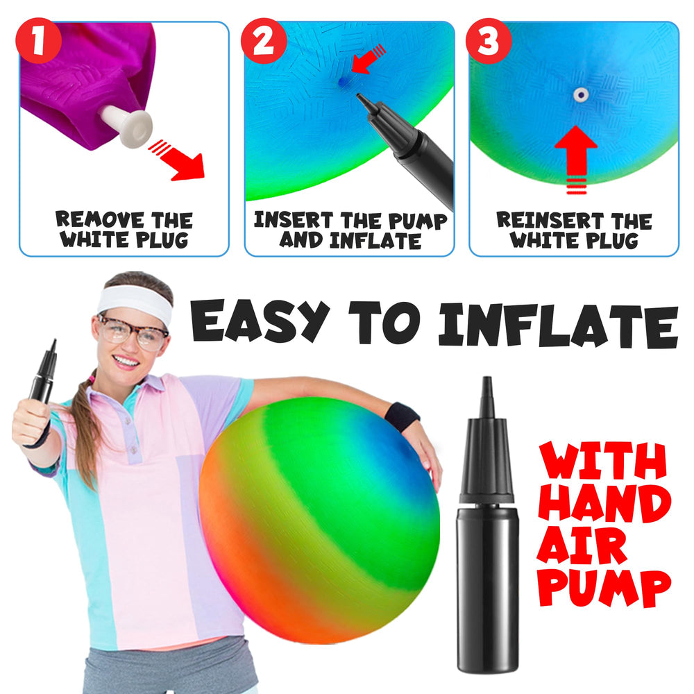 Bedwina rainbow playground ball deflated with pump ready for setup