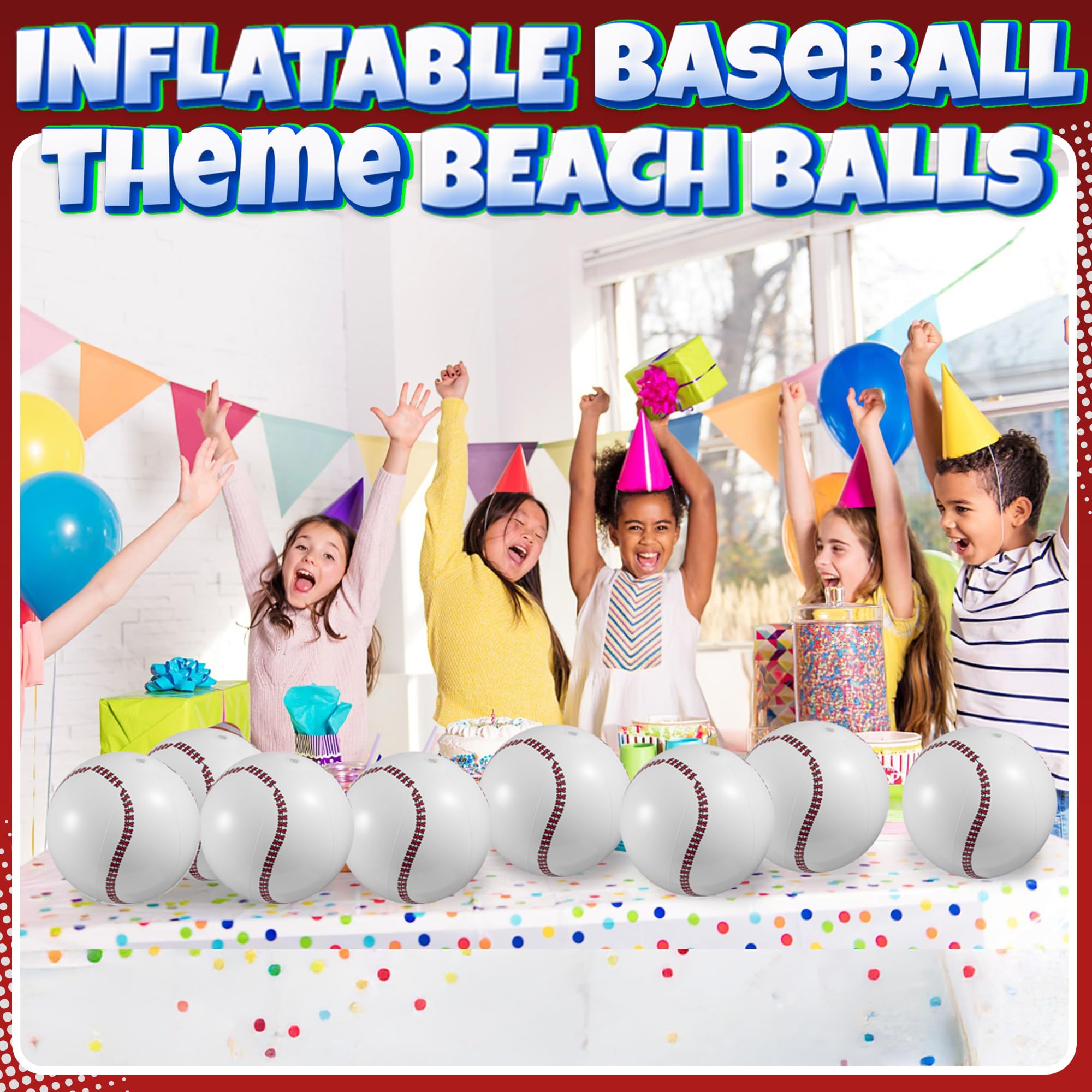 Bedwina 12-pack baseball beach balls arranged for bulk party supplies.