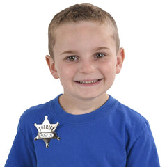 Bedwina birthday party goodie bags display with sheriff badges