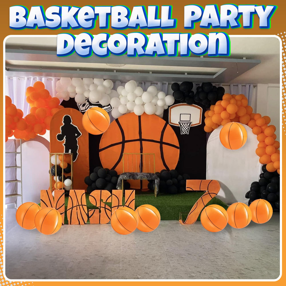 Bedwina bright orange beach ball with stripes, ideal as a party favor or decor.