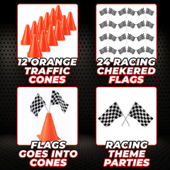 Bedwina checkered flags on sticks create a vivid finish line for celebrations.