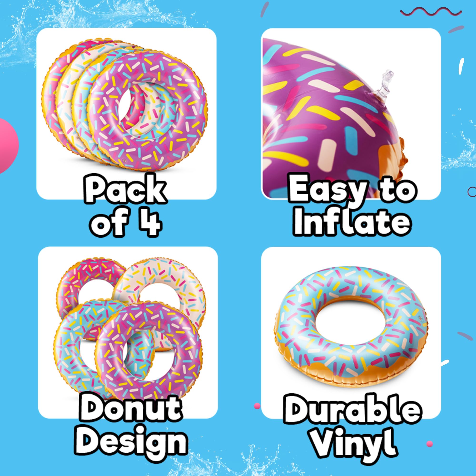 Bedwina donut float blue sprinkles ideal for pool play and photo moments