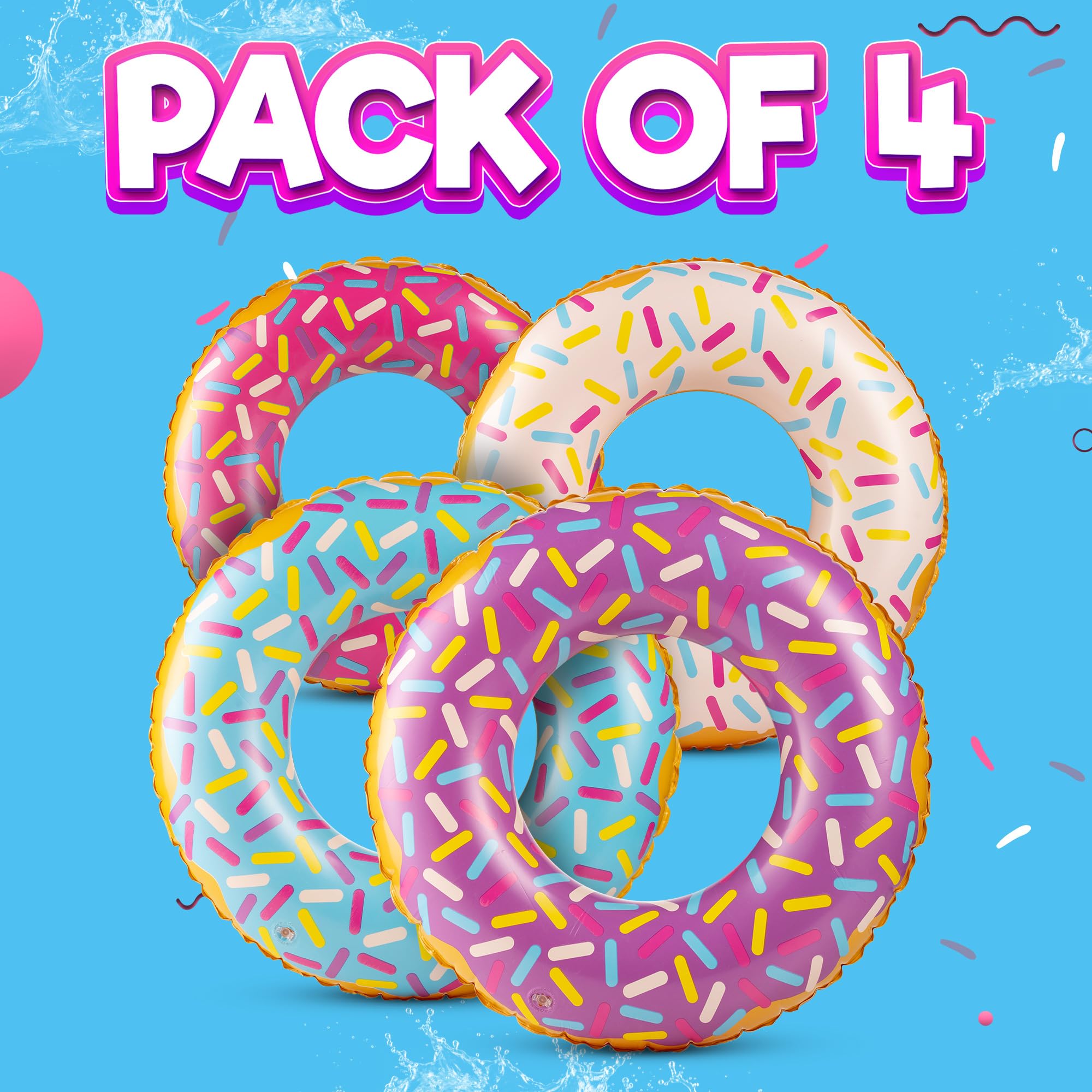Bedwina donut float pink sprinkles four-pack for parties and pool time