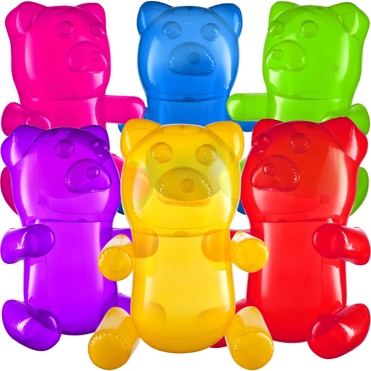Bedwina 24-inch inflatable gummy bear display adds playful candy-themed flair to parties.