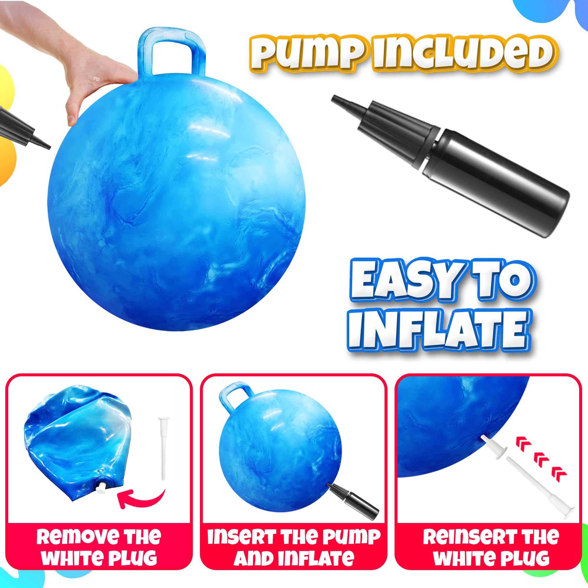Bedwina Hopper Ball with Handle with pump included for quick setup