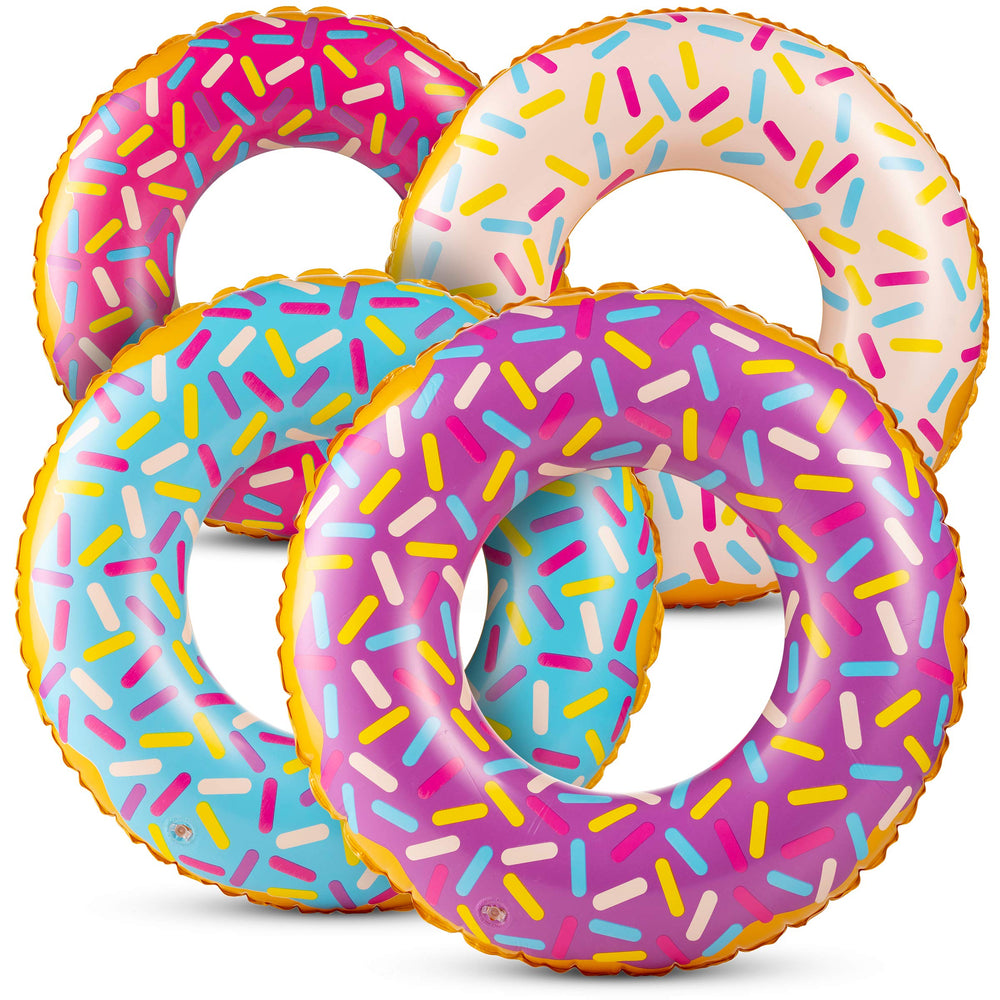 Bedwina inflatable donut pack four donuts with blue sprinkles for kids pool fun