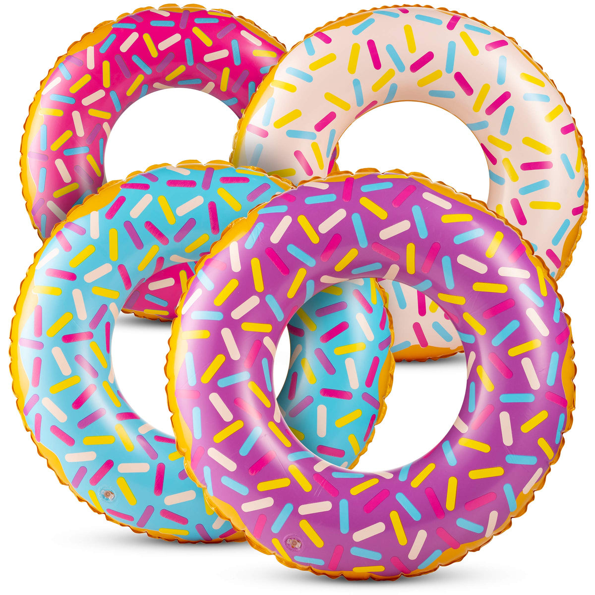 Bedwina inflatable donut pack four donuts with blue sprinkles for kids pool fun
