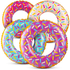 Bedwina inflatable donut pack four donuts with blue sprinkles for kids pool fun