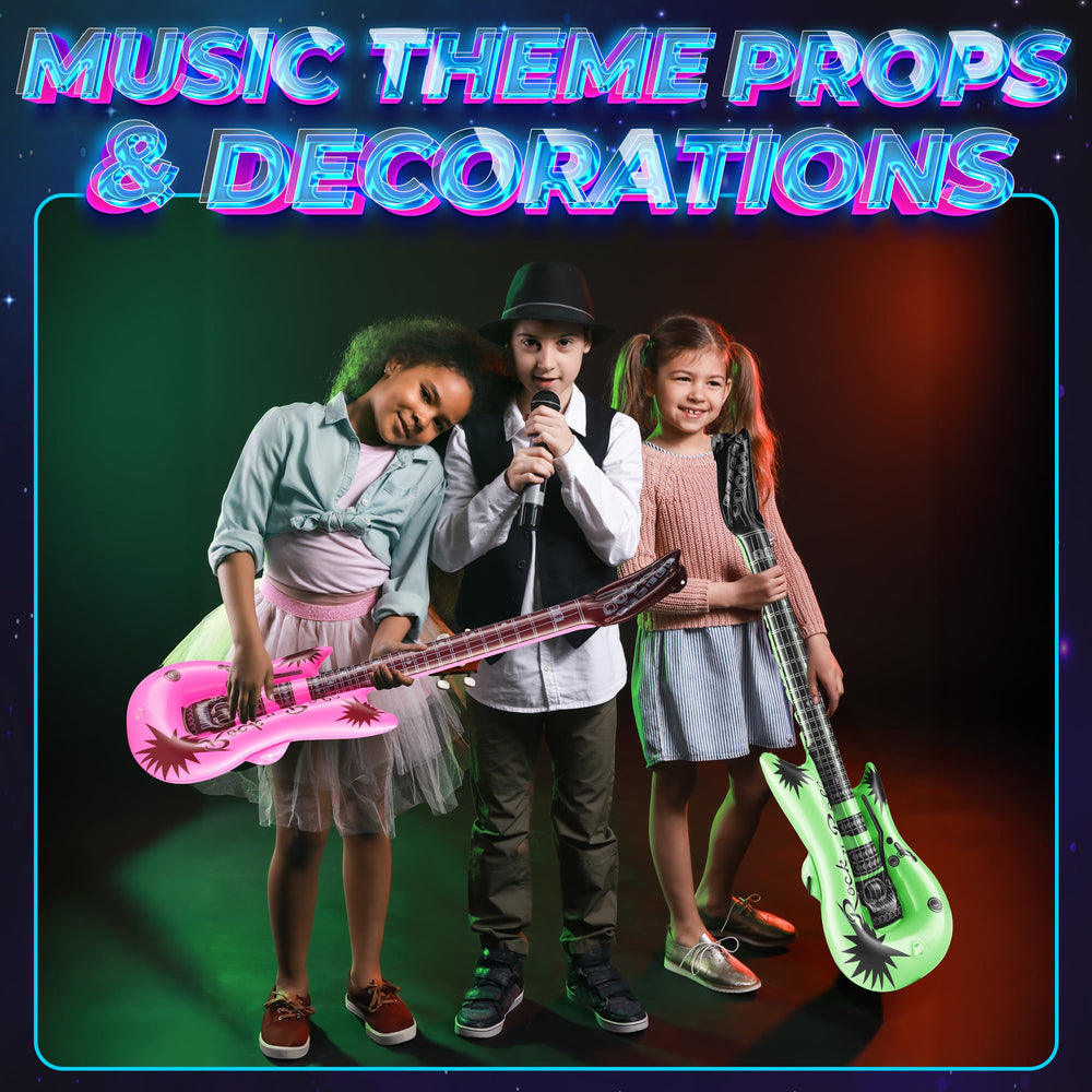 Bedwina inflatable guitar neon gold shines on stage props and party giveaways.