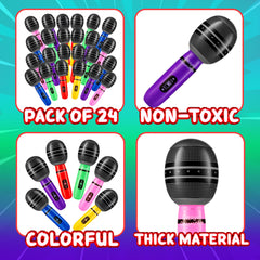 Bedwina neon blow-up microphone in bright pink and blue—great for dance floor props.