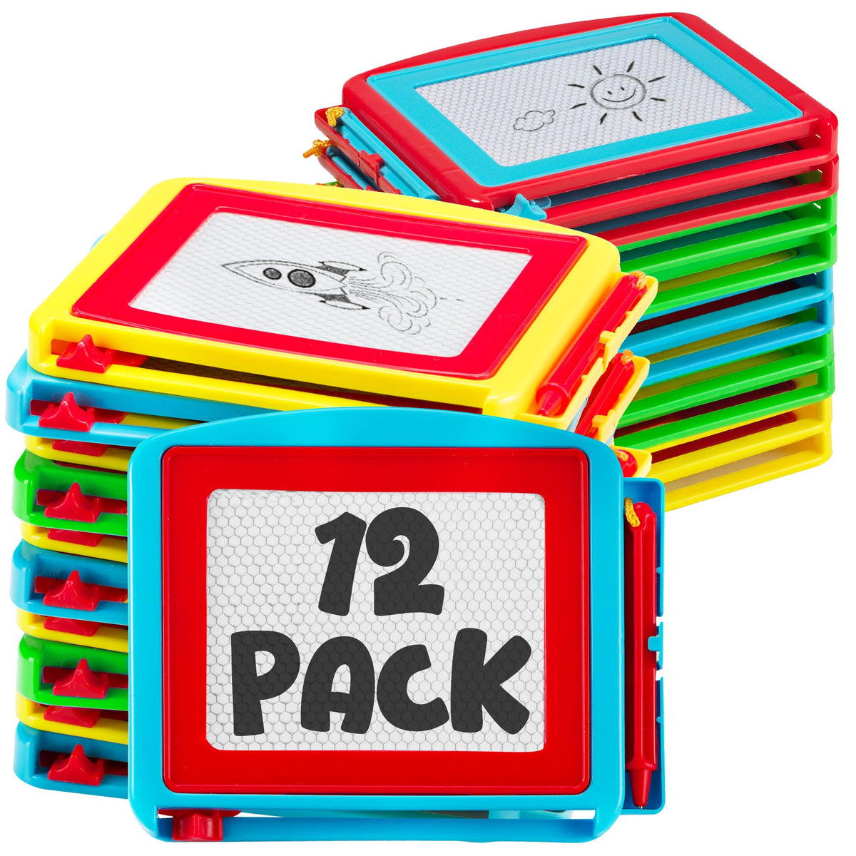 Bedwina magnetic drawing board for kids, pack of 12 with six colors, portable and reusable.