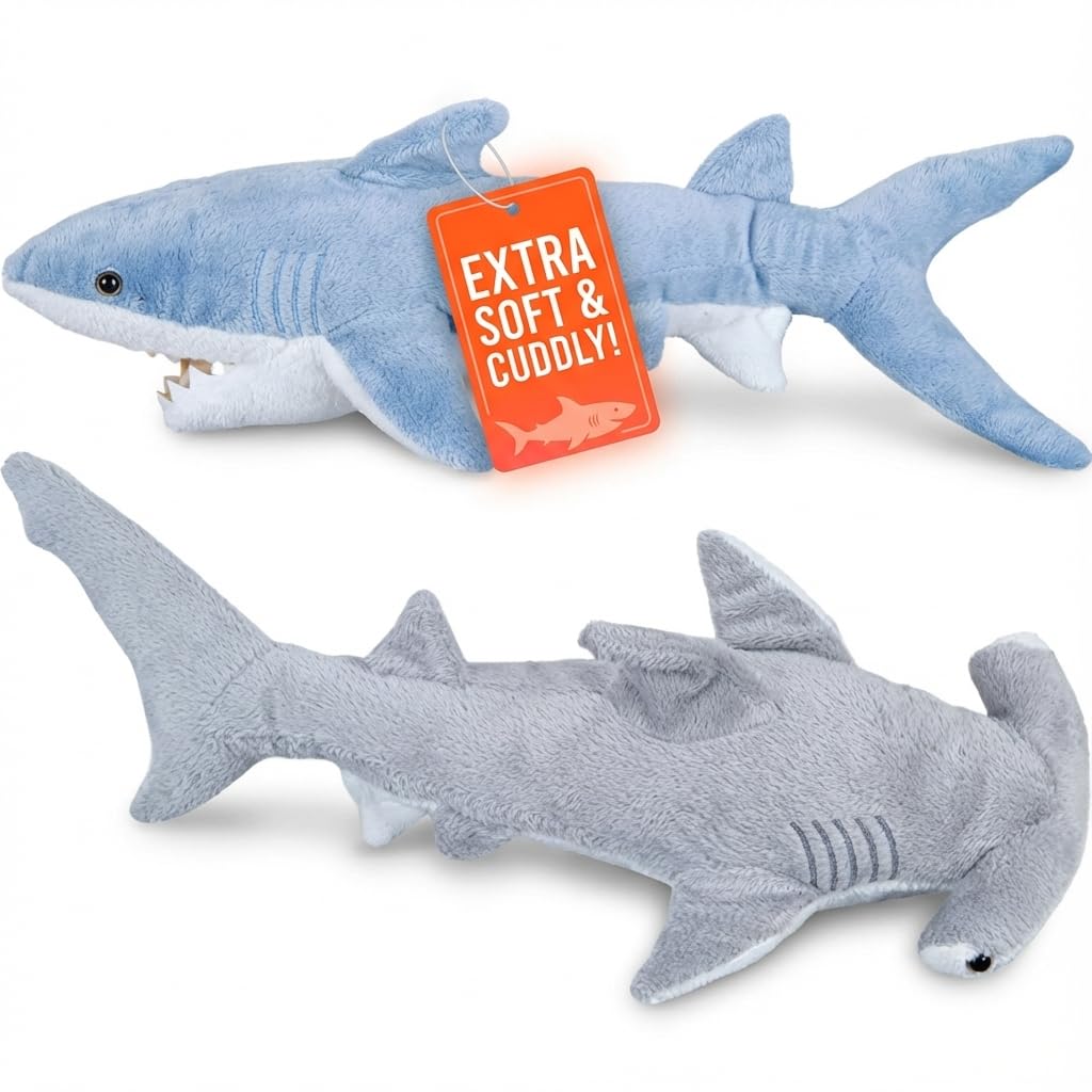 Bedwina Mako shark plush, 14-inch cuddly companion for imagination and play.