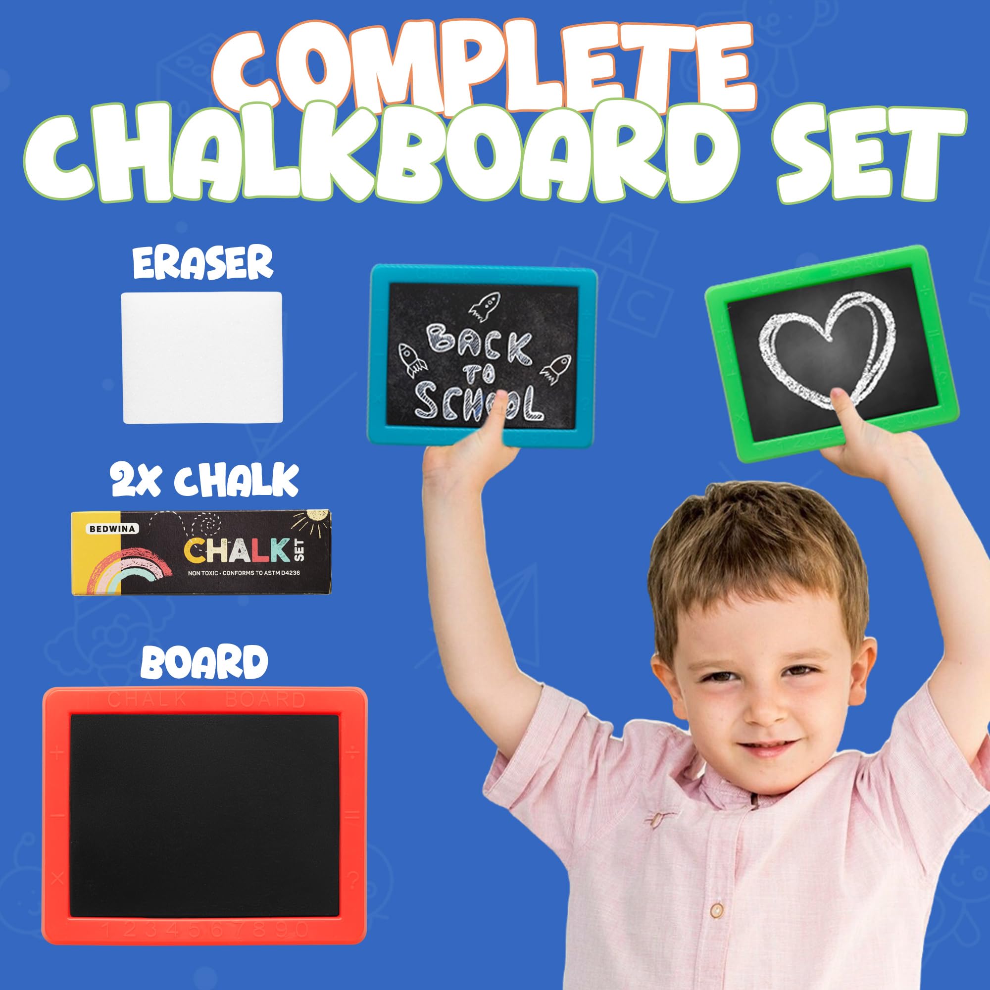 Bedwina mini chalkboard blue 24-pack for writing practice and play