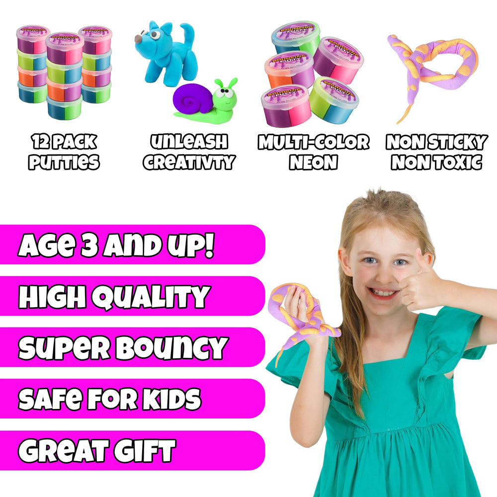 Bedwina neon bouncing putty two colors per container, showcasing mix-and-match fun.