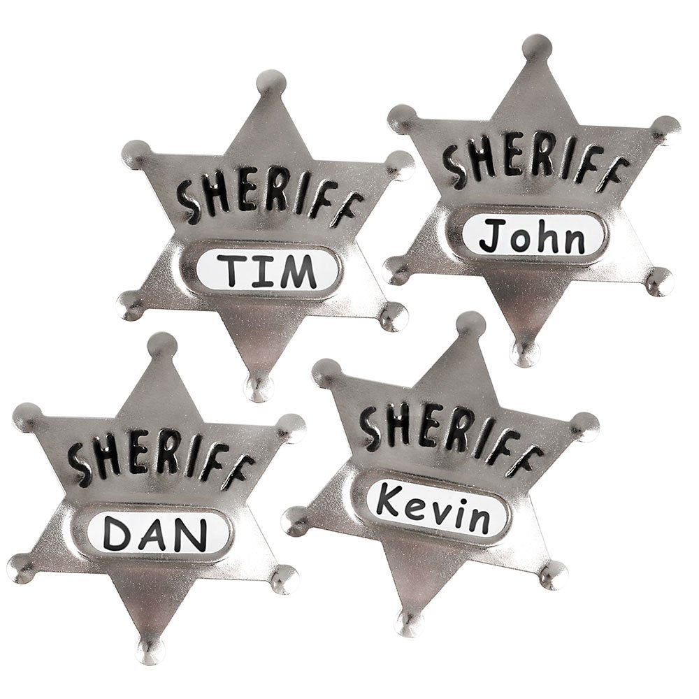 Bedwina western-themed party favors featuring sheriff badges for kids