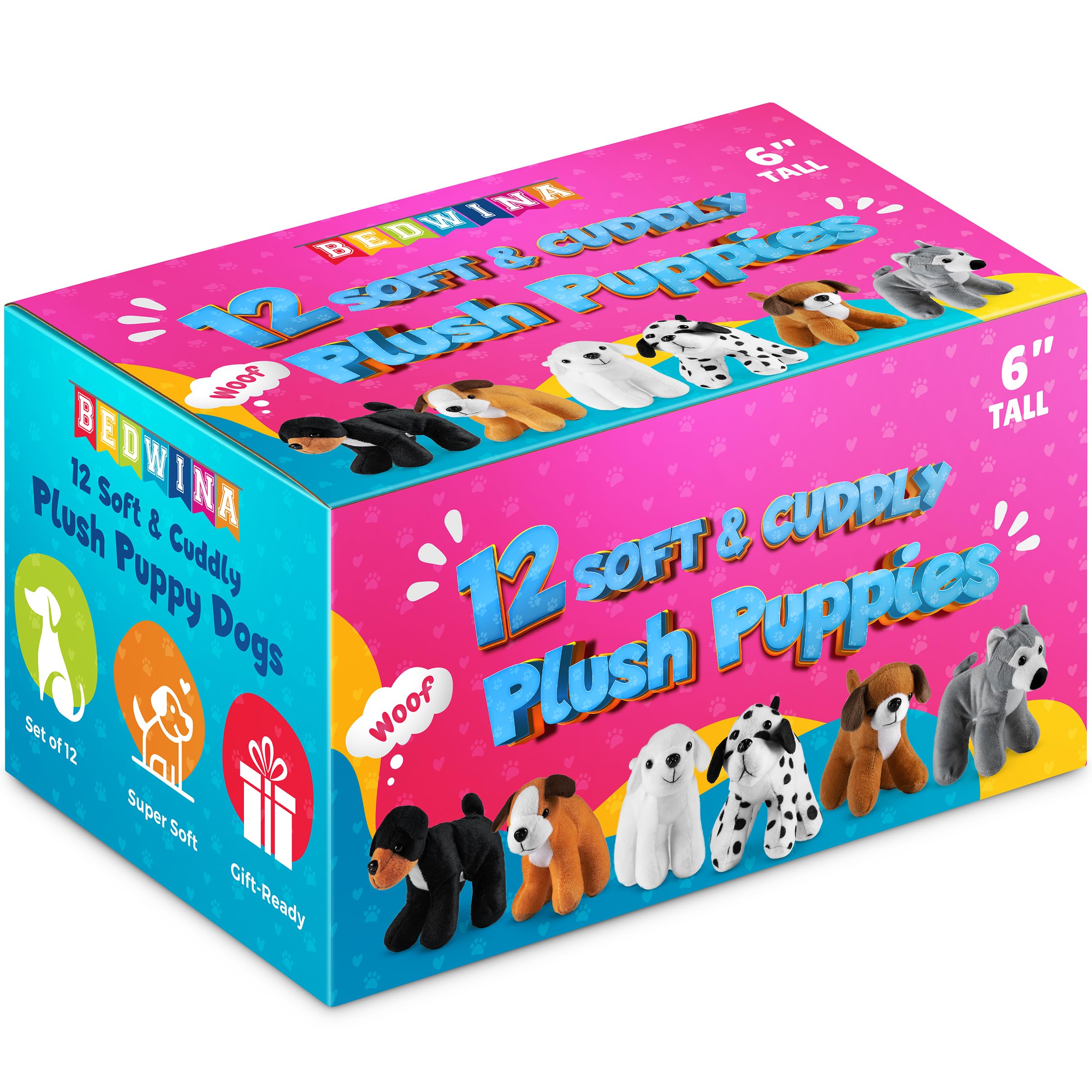 Bedwina plush puppy dogs, bulk pack ideal for classrooms or parties.