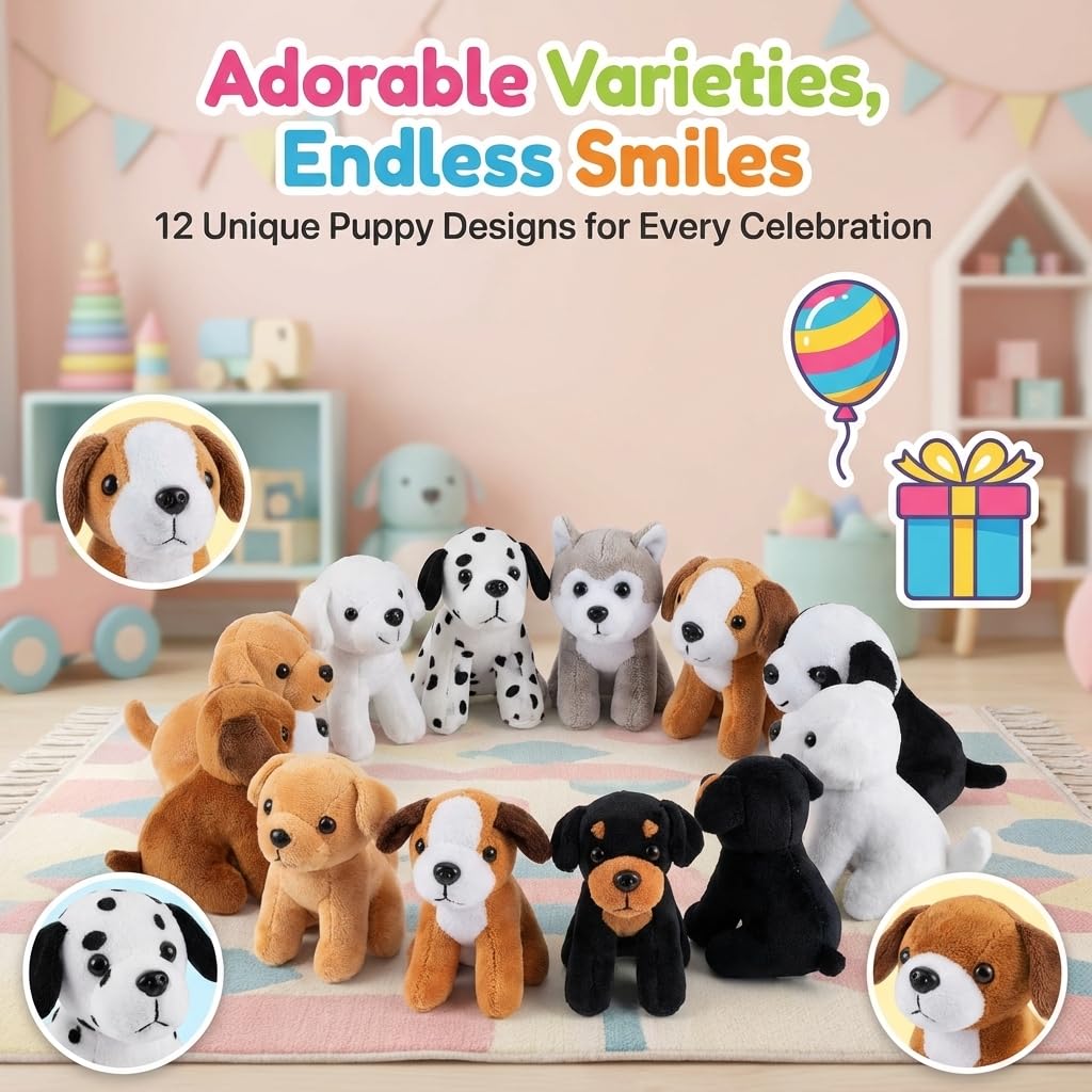 Bedwina plush puppy dogs feature premium stitching for lasting play.