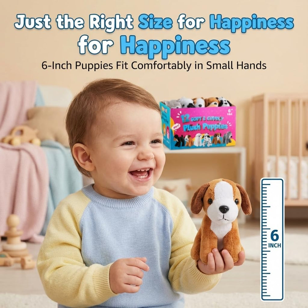 Bedwina plush puppy dogs, six-inch tall puppies, ideal for stocking stuffers.
